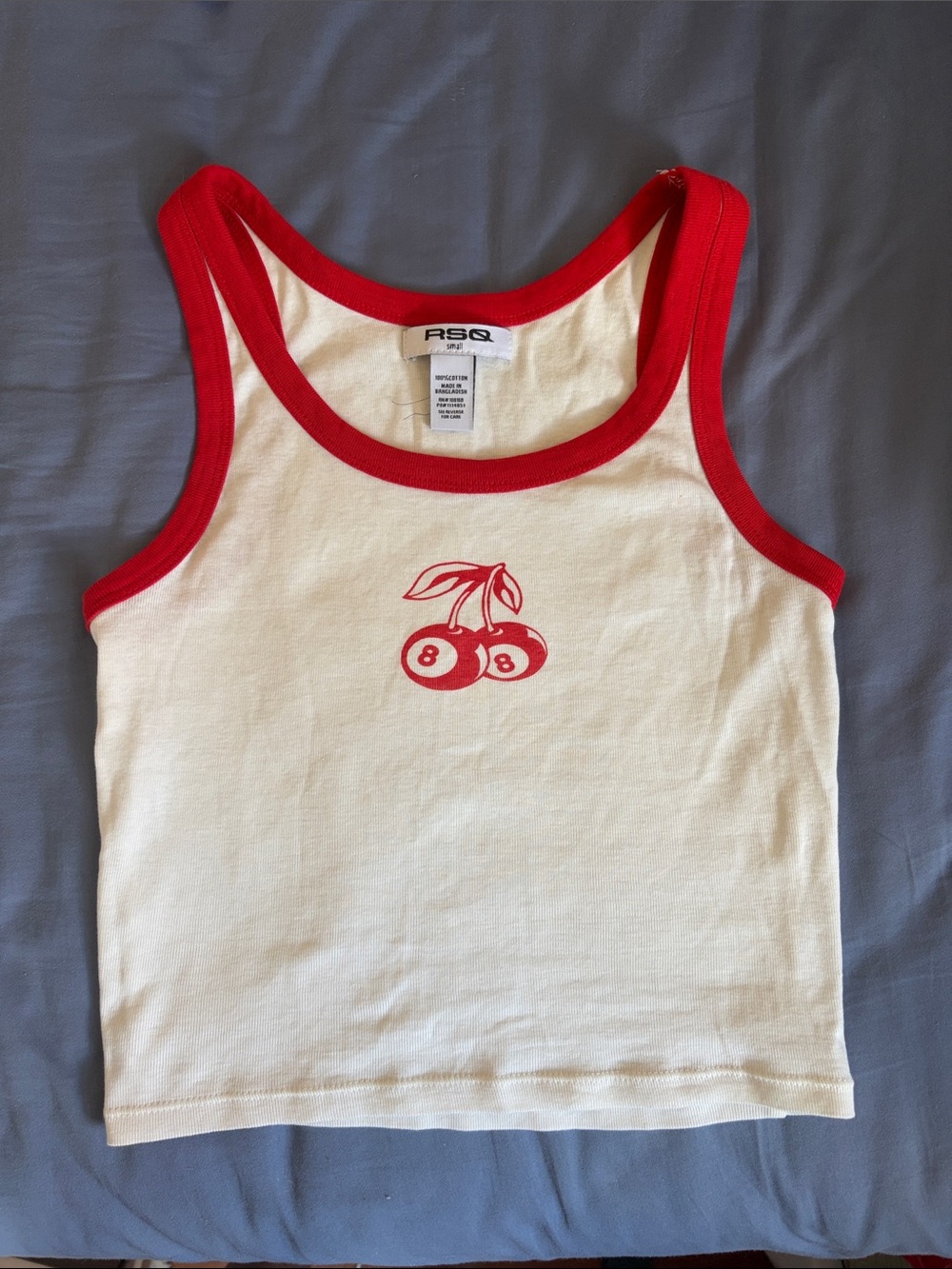 RSQ White Tank Top with Red Cherry 8 Ball Graphic 🎱🎱